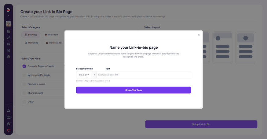 name your link in bio page