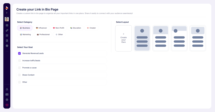 select category and goal