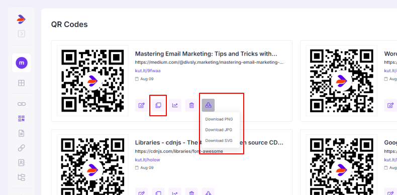 copy or download qr code
