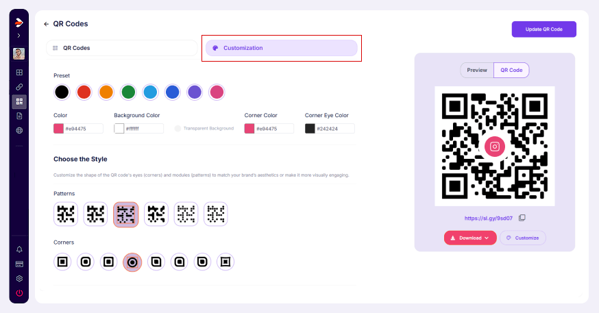 customize qr tab