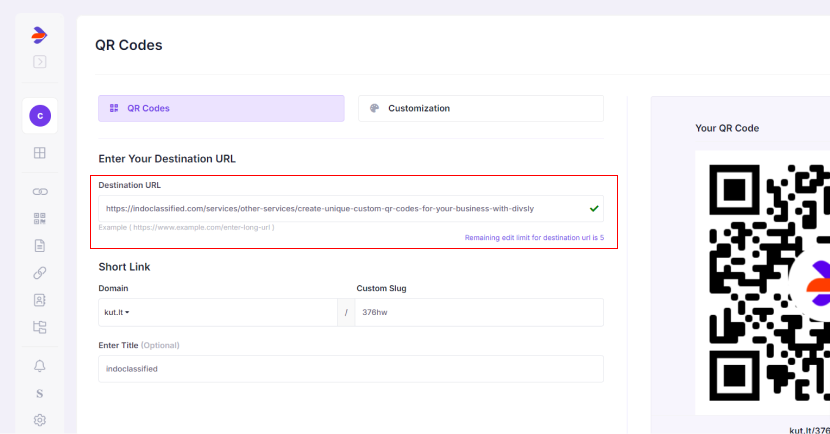 enter destination url