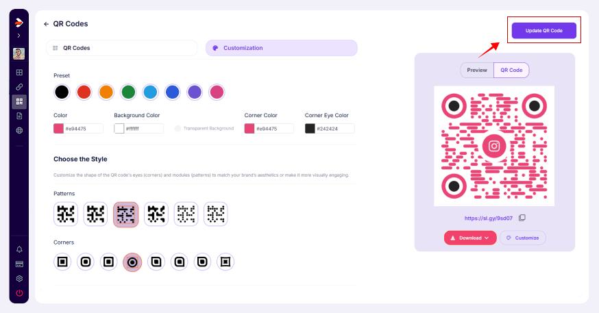 update customized qr code
