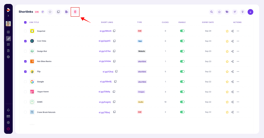 bulk link delete
