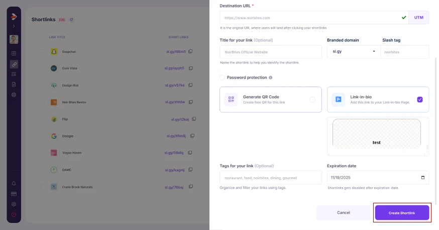 edit destination url input