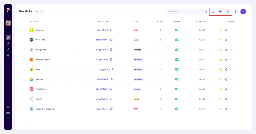 shortlinks filter