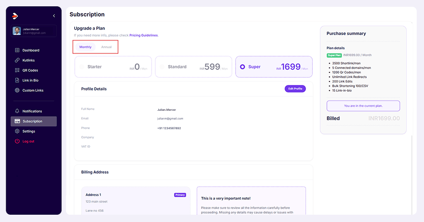 divsly monthly and annual toggle