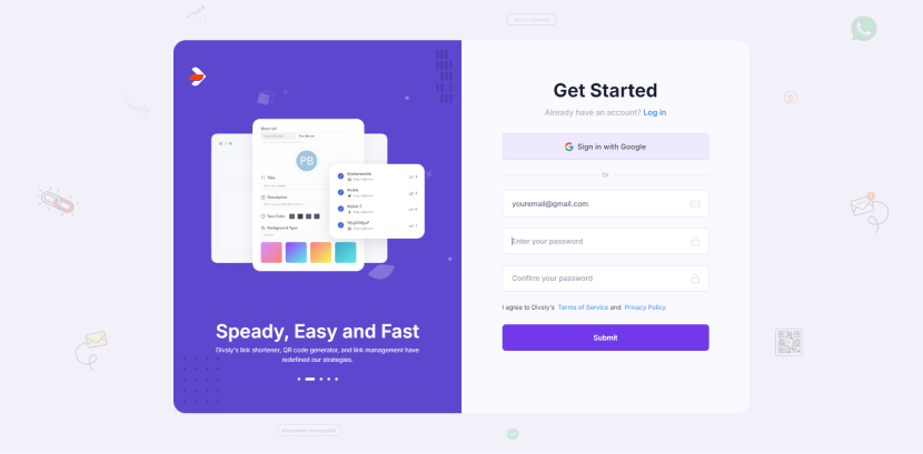 divsly user signup page